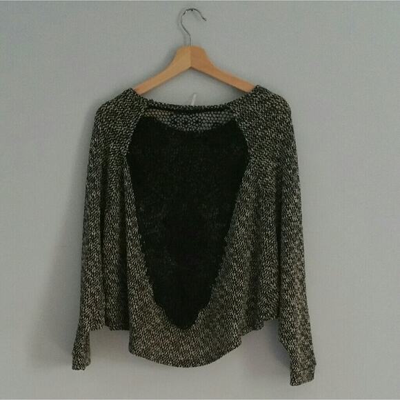 Poof! Black Sweater With Lace Panel Size Large - Picture 2 of 7